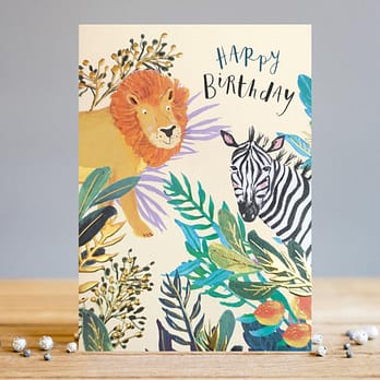 Lion and Zebra Happy Birthday Card