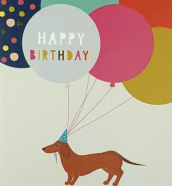 Sausage Dog Balloons Birthday Card