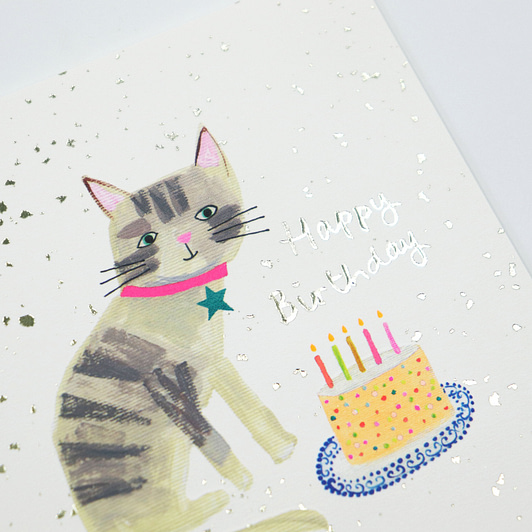 Cat happy birthday card with foil
