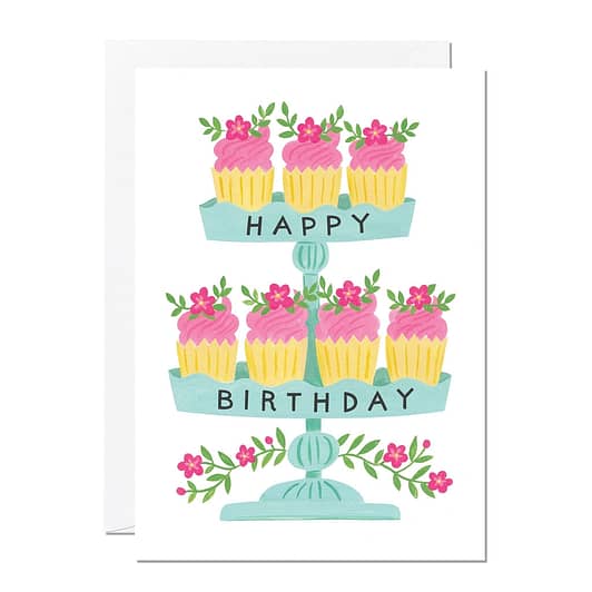 Cupcake Stand Happy Birthday Card