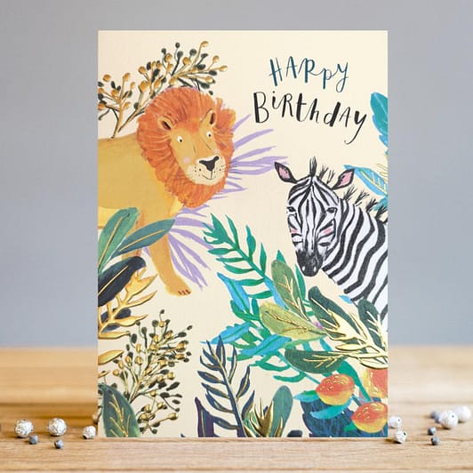Lion and Zebra Happy Birthday Card